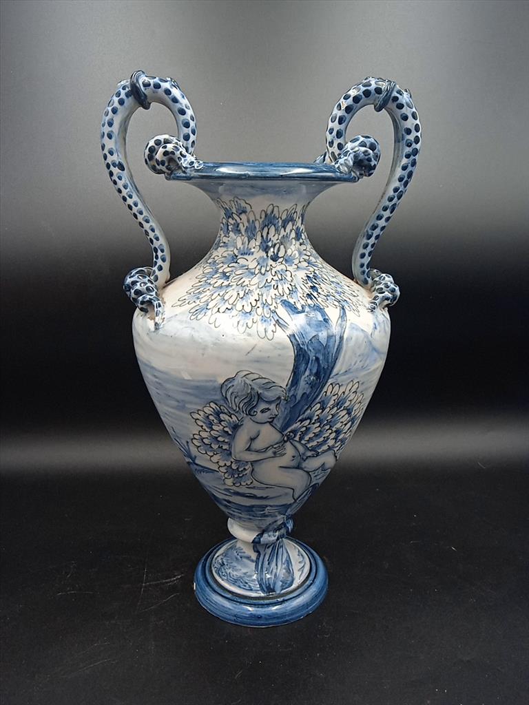 Vaso Ceramica Manici Serpenti Blu