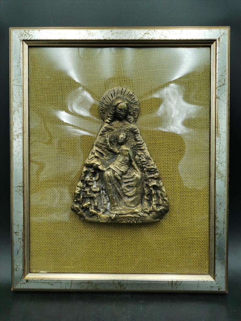 Scultura Bronzo Su Quadro Madonna Pino Conte