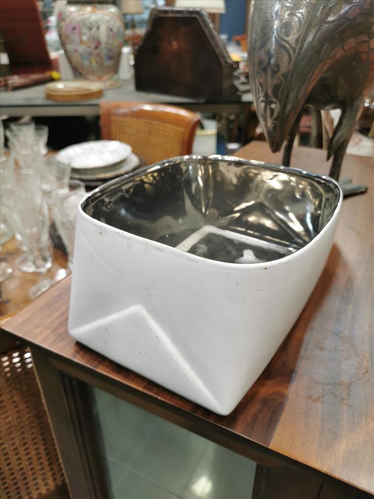 Portaoggetti Ceramica Busta Bianco Argento